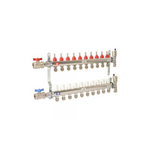Main product image of 10 Loop Stainless Steel Radiant Heat Manifold w/ 1/2" Sharkbite Loops