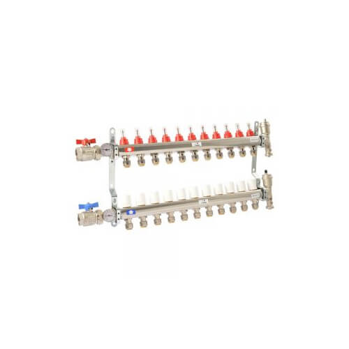 Main product image of 11 Loop Stainless Steel Radiant Heat Manifold w/ 1/2" Sharkbite Loops