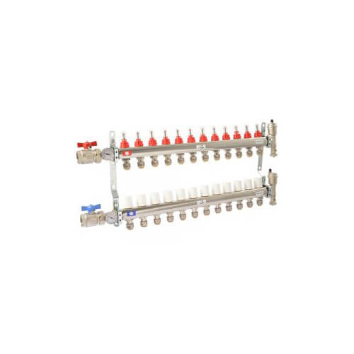 Main product image of 12 Loop Stainless Steel Radiant Heat Manifold w/ 1/2" Sharkbite Loops