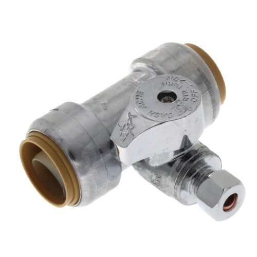 Main product image of 3/4" Sharkbite x 3/4" Sharkbite x 1/4" Compression Tee Stop (Lead Free)