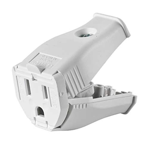 Main product image of NEMA 5-15p 2-pole, 3-wire Grounding Connector, Clamptite Hinged Design, Thermoplastic (White)