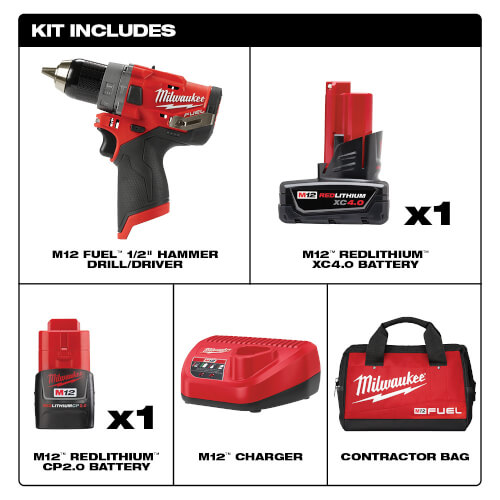 250422 Milwaukee 250422 M12 Fuel 1/2" Hammer Drill/Driver Kit