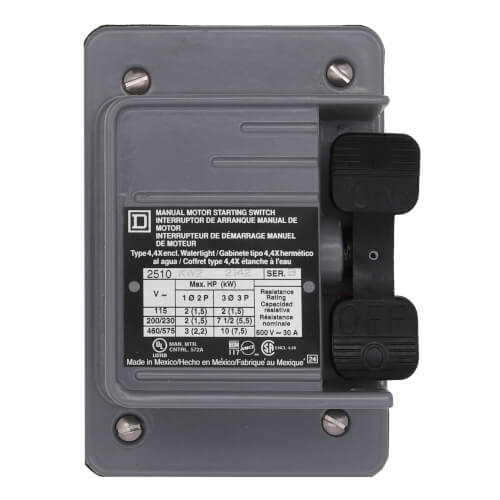 Main product image of 3-Pole Manual Switch, Toggle Operated, No Pilot Light Non-Reversing Motor Starter, 600 VAC (30A)