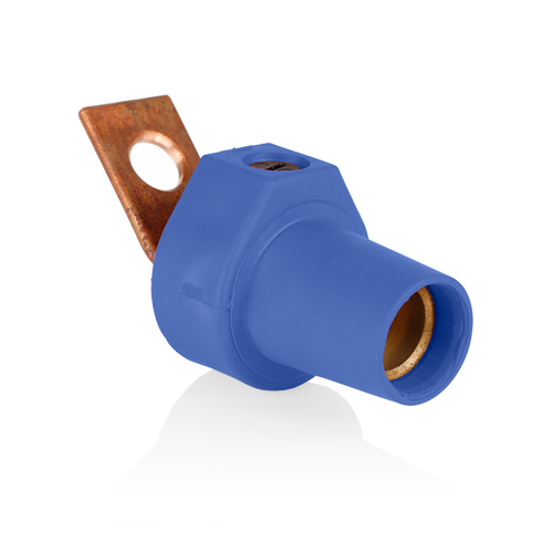Main product image of 16 Series Taper Nose Single Pole Cam Type Female Terminal Connector, Bus Bar Mount, Angle, #2, 4/0 AWG, 400A Max (Blue)