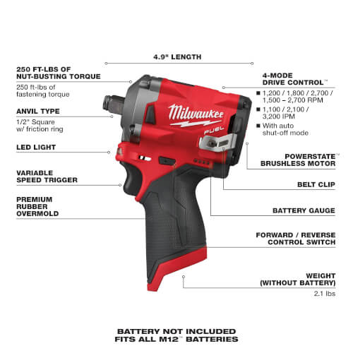 Main product image of M12 FUEL 1/2" Stubby Impact Wrench