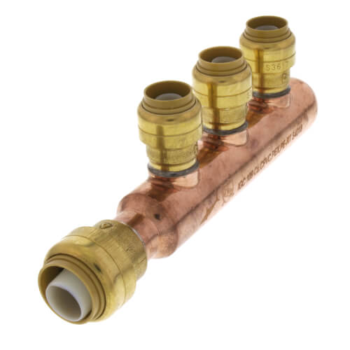 Main product image of 3/4" Sharkbite Closed Copper Manifold w/ 1/2" Sharkbite Outlets (3 Outlets)