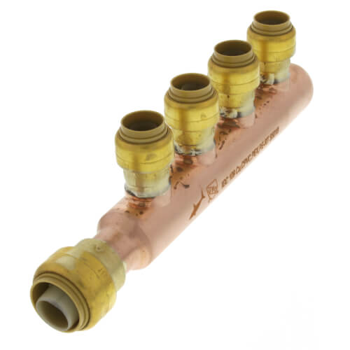 Main product image of 3/4" Sharkbite Closed Copper Manifold w/ 1/2" Sharkbite Outlets (4 Outlets)