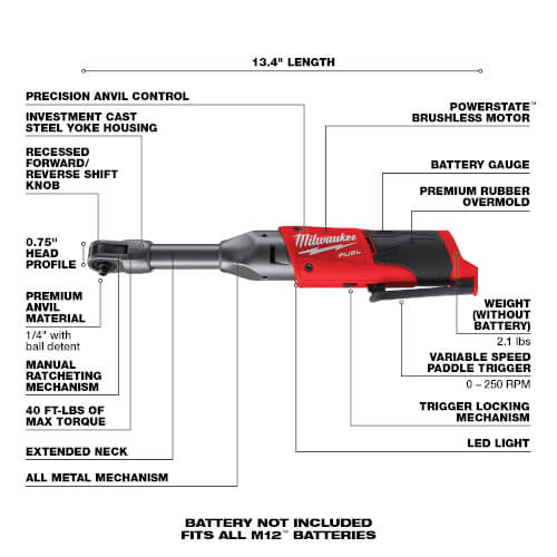 Main product image of M12 FUEL 1/4" Extended Reach Ratchet (Tool Only)