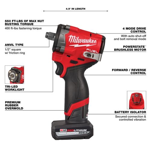 Main product image of M12 FUEL Stubby 1/2" Impact Wrench Kit