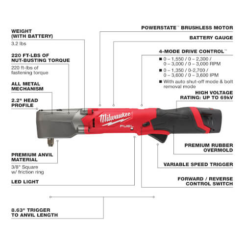 Main product image of M12 Fuel 3/8" Right Angle Impact Wrench w/ Friction Ring Kit