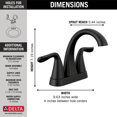 Main product image of Arvo 2 Handle Centerset Bathroom Faucet (Matte Black), 25840LF-BL