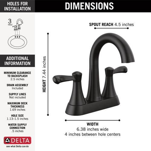 Main product image of Esato 2 Handle Centerset Bathroom Faucet (Matte Black), 25897LF-BL