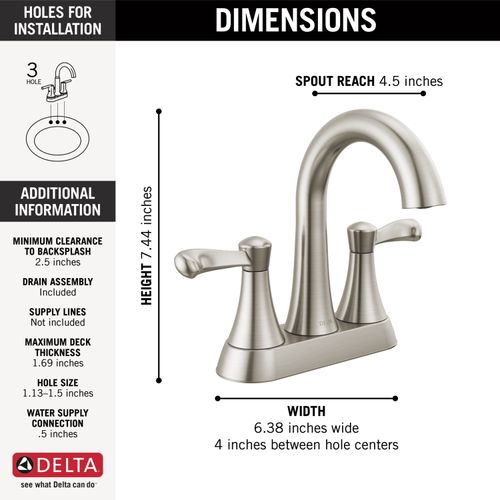 Main product image of Esato 2 Handle Centerset Bathroom Faucet (Spotshield Brushed Nickel), 25897LF-SP