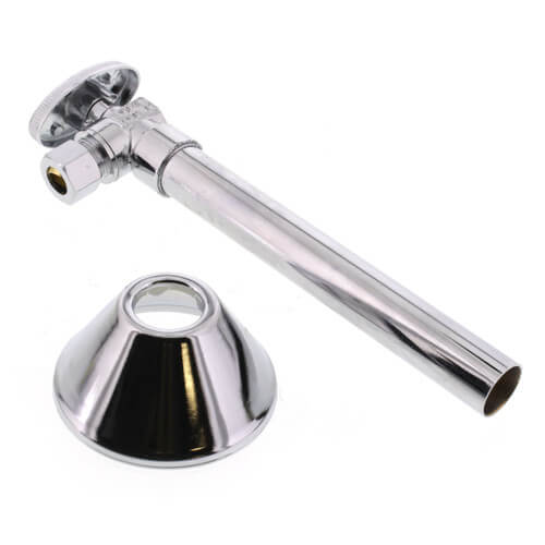 Main product image of 1/2" Sweat x 3/8" OD Comp Angle Stop w/ 5" Chrome Ext. & Bell Escutcheon, Lead Free (Chrome)