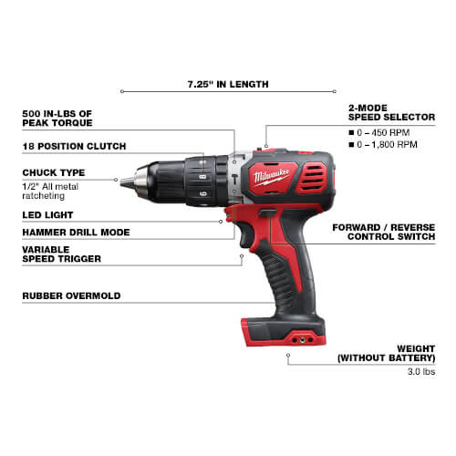 M18 Cordless Compact 1/2" Hammer Drill/Driver (Tool Only)