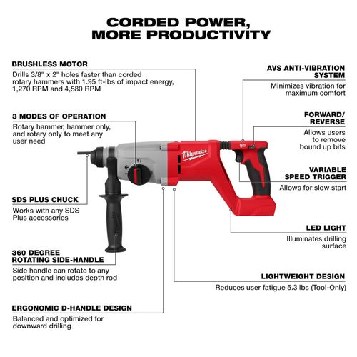 Main product image of M18 Brushless 1" SDS Plus D-Handle Rotary Hammer