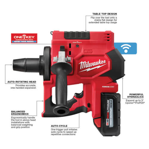 Main product image of M18 Force Logic ProPEX Expansion Tool Kit with 2", 2-1/2", and 3" Heads, (2) M18 XC Batteries, Charger