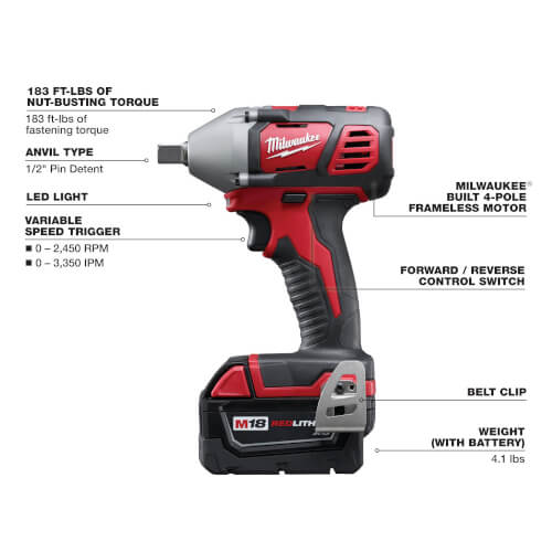 265922 Milwaukee 265922 M18™ 1/2" Impact Wrench Kit with Pin Detent
