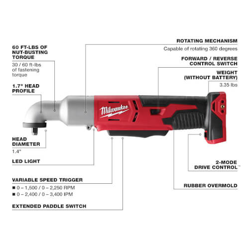 266820 Milwaukee 266820 M18 Cordless 2Speed 3/8" Right Angle