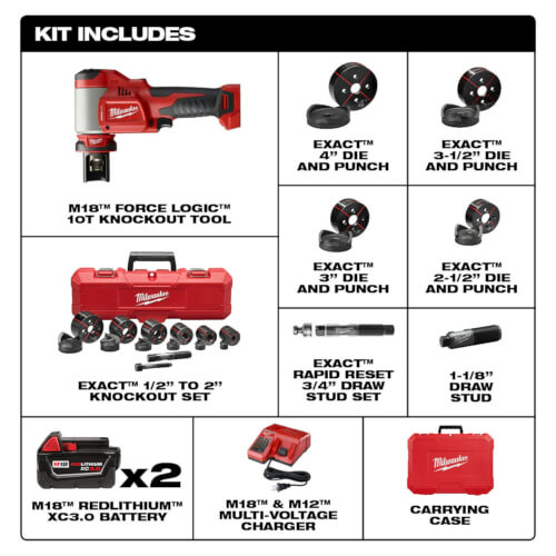 Main product image of M18 FORCE LOGIC 10 Ton Knockout Tool Kit (1/2"-4")