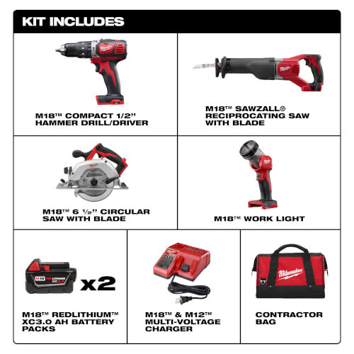 2694-24 - Milwaukee 2694-24 - M18 Cordless LITHIUM-ION 4-Tool Kit ...