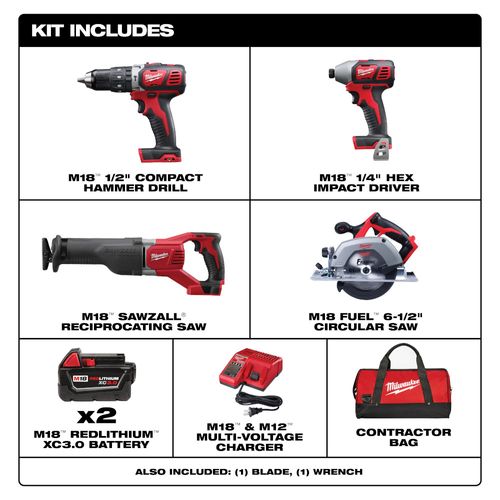 Main product image of M18 Hammer Drill, Impact Driver, SAWZALL, Circ Saw Kit