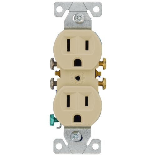 Main product image of Residential Grade Duplex Receptacle, 15A, 2P, 3W, Side & Push, NEMA 5-15R - Ivory (125V)