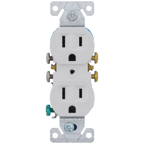 Main product image of Residential Grade Duplex Receptacle, 15A, 2P, 3W, Side & Push, NEMA 5-15R - White (125V)