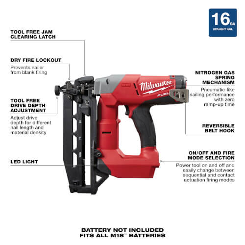 M18 FUEL 16 Gauge Straight Finish Nailer (Tool Only)