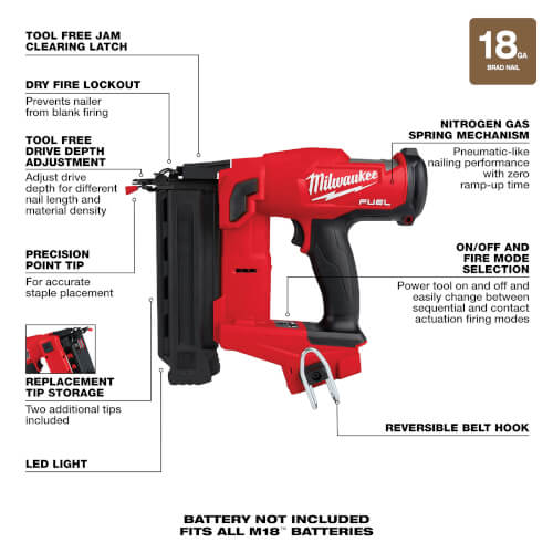 274620 Milwaukee 274620 M18 FUEL 18 Gauge Brad Nailer (Tool Only)