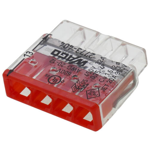 Main product image of Compact Pushwire Splicing Connector, 20-12 Sol/18-12 Str - 4 Ports, Red (Box of 500)
