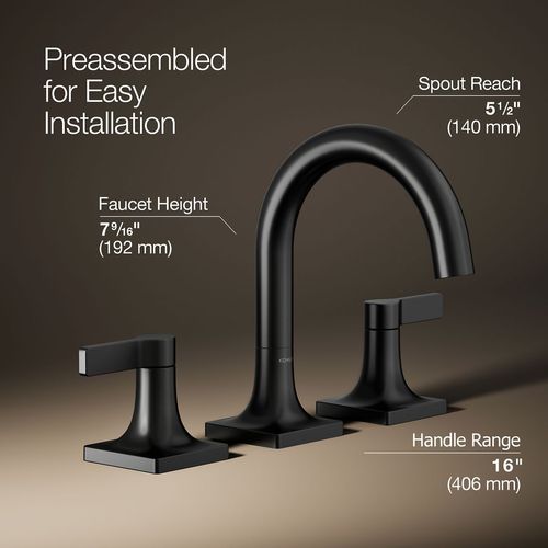 Main product image of Venza Two Handle Widespread Lav Faucet, 1.2 GPM (Matte Black), K-28125-4-BL