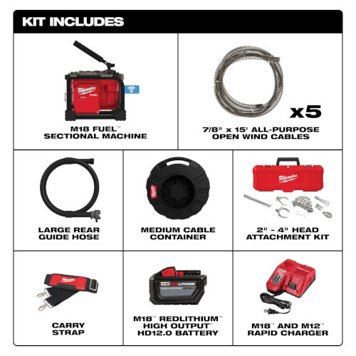 M18 FUEL Sewer Sectional Machine w/ 7/8" Cable Kit