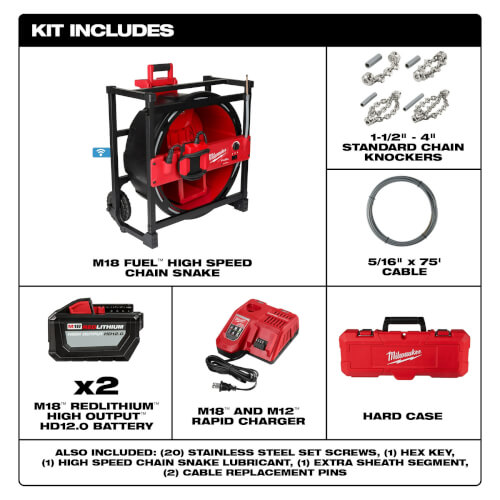 2819-22 - Milwaukee 2819-22 - M18 FUEL High Speed Chain Snake for 1-1/2 ...