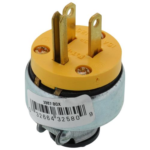 Main product image of Commercial Armored Straight Blade Plug w/ Back Wire, 15A, 2P, 3W, NEMA 5-15P - Yellow (125V)
