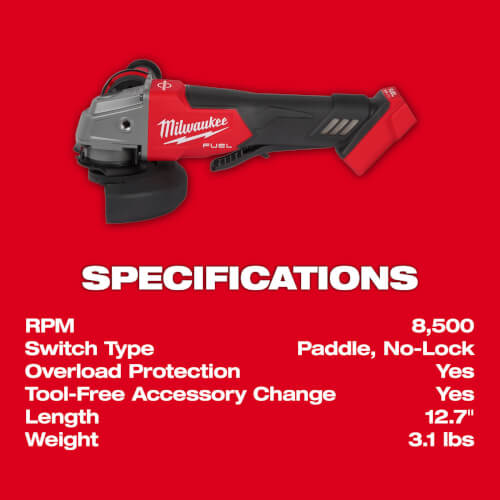 M18 FUEL 4-1/2" / 5" Grinder Paddle Switch, No-Lock Kit w/ M18 Battery Pack, and Rapid Charger