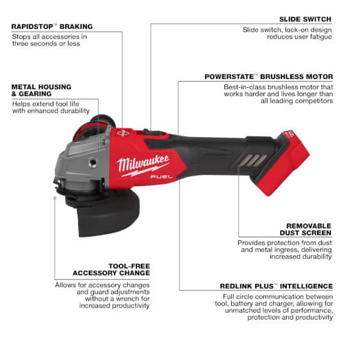 Main product image of M18 FUEL 4-1/2" / 5" Grinder Slide Switch, Lock-On