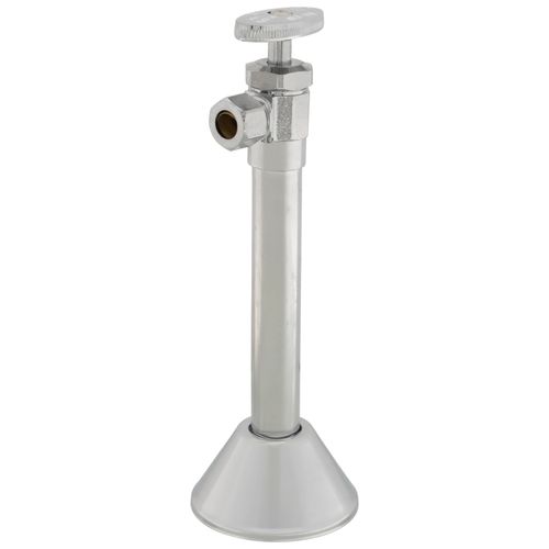 Main product image of Angle Supply Valve 1/2" SWT X 3/8" OD Compr. w/ 5" Ext. & Bell Escutcheon, Lead Free (Chrome)