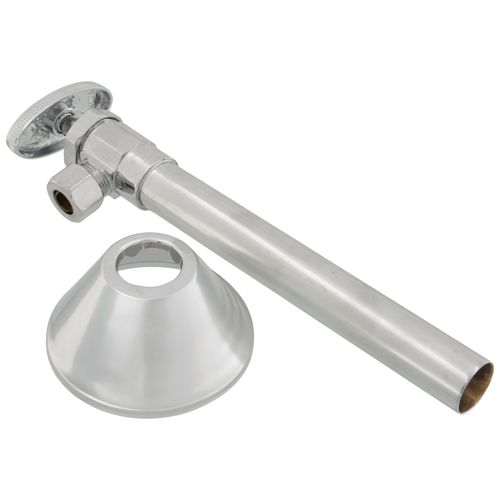 Main product image of Angle Supply Valve 1/2" SWT X 3/8" OD Compr. w/ 5" Ext. & Bell Escutcheon, Lead Free (Chrome)