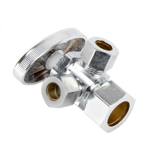 Main product image of 1/2" Nom Compression (5/8" OD) x 3/8" OD Compression x 3/8" OD Compression Dual Angle Stop Valve, Lead Free (Chrome)