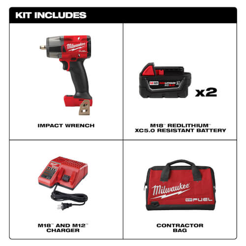 296022R Milwaukee 296022R M18 Fuel 3/8" MidTorque Impact Wrench w/ Friction Ring Kit