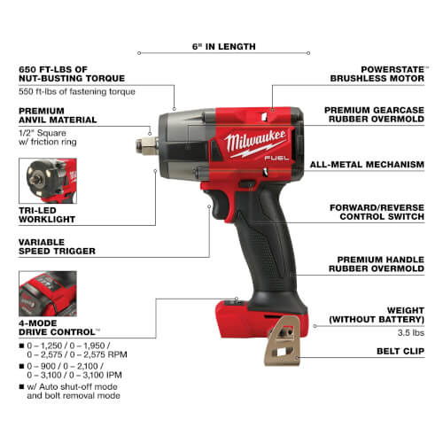 Main product image of M18 Fuel 1/2" Mid-Torque Impact Wrench w/ Friction Ring (Bare Tool Only)