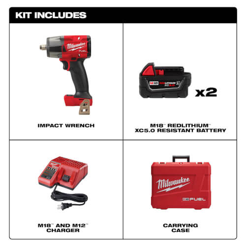 M18 Fuel 1/2" Mid-Torque Impact Wrench w/ Friction Ring Kit