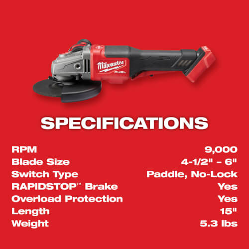 Main product image of M18 FUEL 4-1/2"- 6" Braking Grinder Paddle Switch, No-Lock