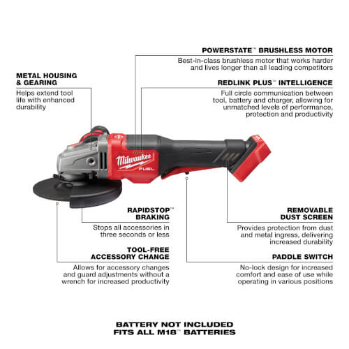 Main product image of M18 FUEL 4-1/2"- 6" Braking Grinder Paddle Switch, No-Lock