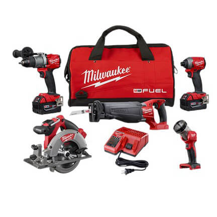 Main product image of M18 Fuel 5 Tool Kit (Hammer Drill/Driver, Sawzall Saw, Hex Impact Driver, Circular Saw, LED Work Light)