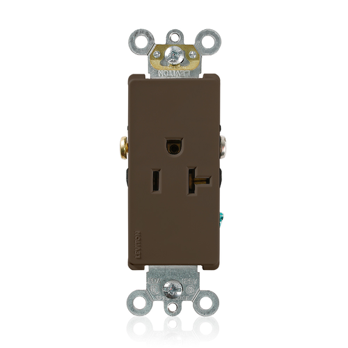 Main product image of Decora Plus Single Receptacle Outlet,  Smooth Face, 20A, 125V Side Wire, NEMA 5-20R, 2-Pole, 3-Wire, Self-Grounding (Brown)