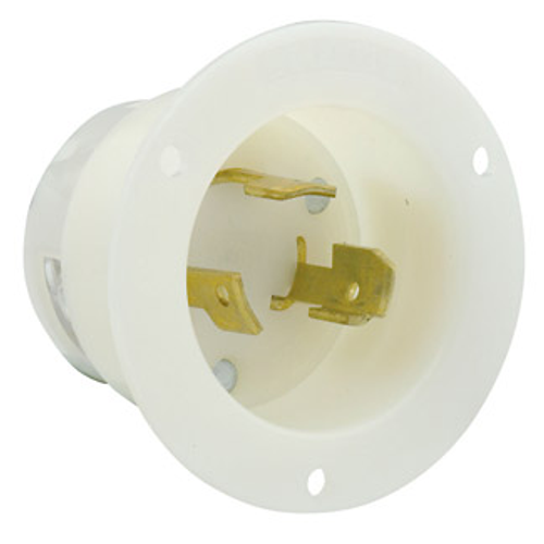 Main product image of 30A, 125/250V NEMA Non-NEMA, 3P, 3W, Flanged Inlet Locking Receptacle, Non-Grounding (White)