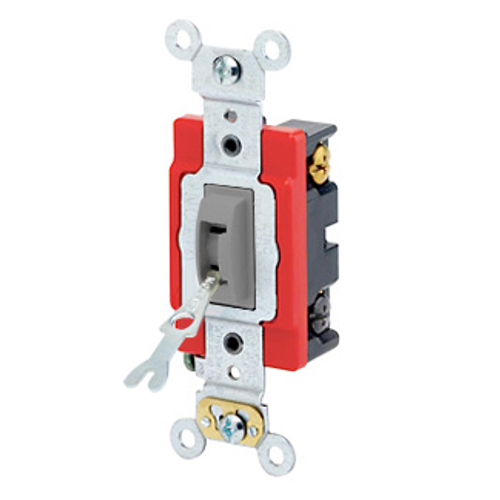 Main product image of 20A, 120/277V Toggle Locking 4-way AC Quiet Switch, Self Grounding, Back & Side Wired, (Gray)