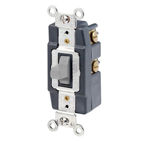 Main product image of 20A, 120/277V Toggle Double-throw Ctr-off Momentary Contact Single-pole AC Quiet Switch, Grounding, Back & Side Wired, (Gray)